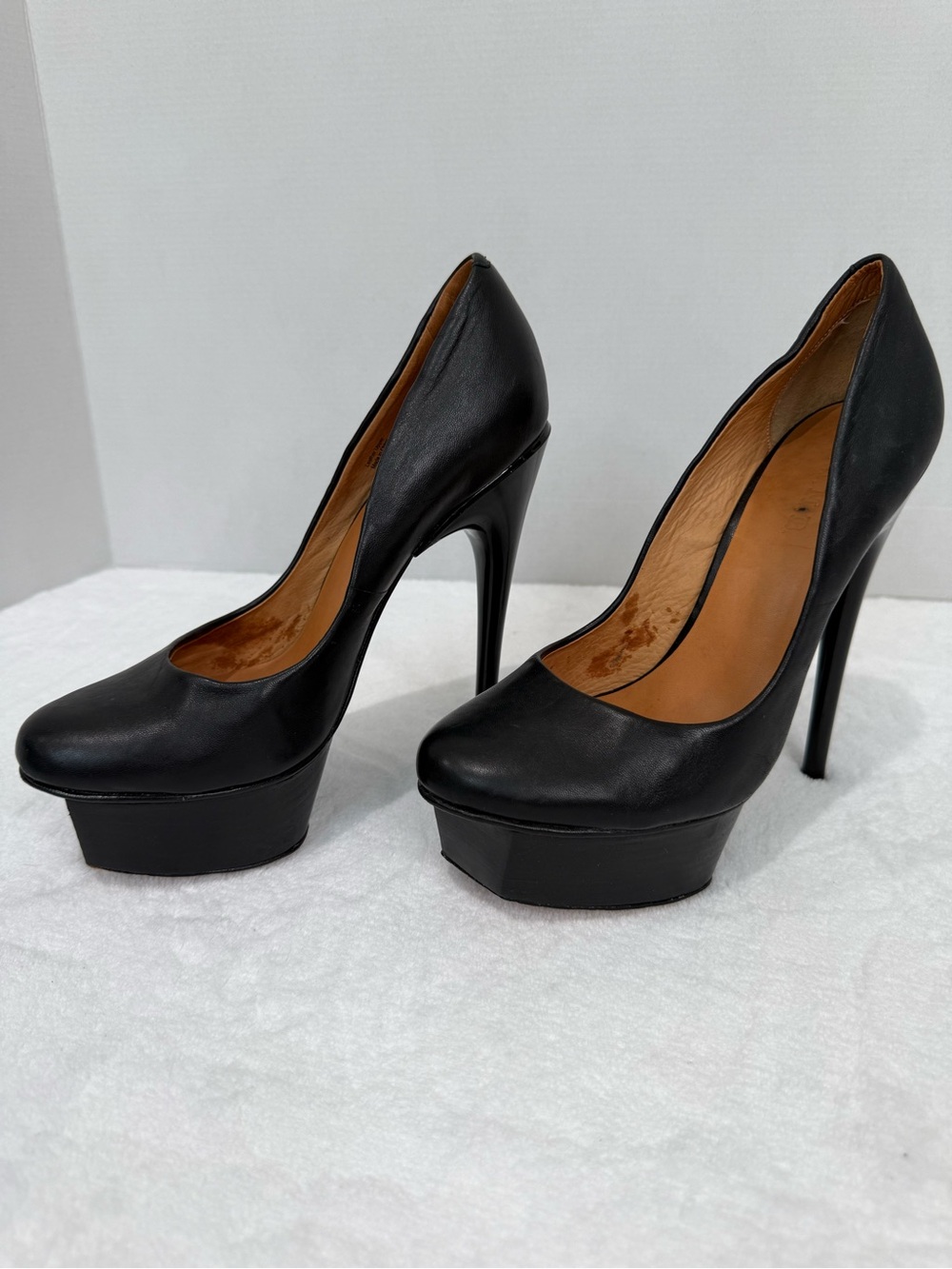 LAMB Black Leather Pumps 8.5 Platform Stacked Stiletto Pumps Women's w Box
